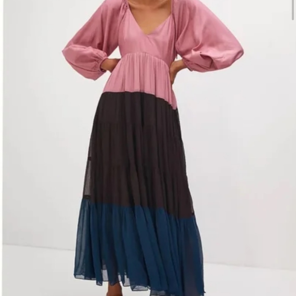 Anthropologie Nirmooha Puffed Sleeve Colorblocked Maxi Dress - Picture 5 of 7